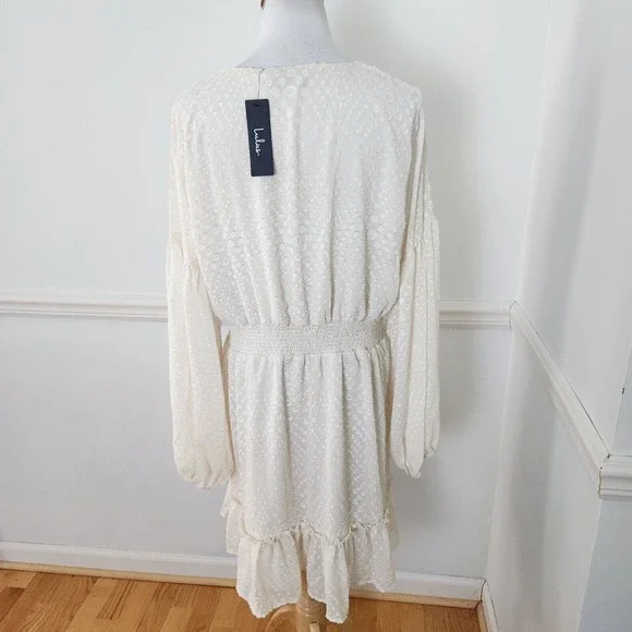 New Lulus Dress XL Swiss Dot Peasant Long Slv Cream Womens Casual Party … - Picture 6 of 15
